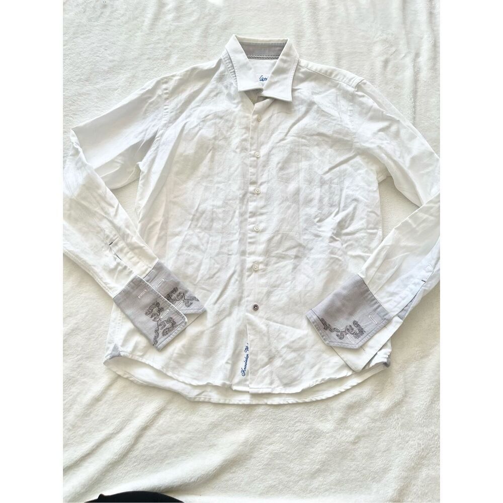 Robert Graham Shirt Classic Fit Flip Cuff White Button Up Jacquard Men's Size M